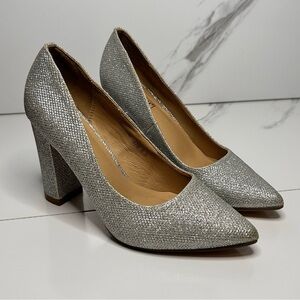 IDIFU Glittering Silver Block Heels Size 6.5